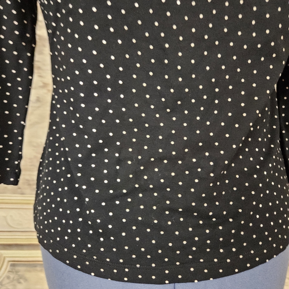 Louie et Lucie Black Polka Dot Top M Boatneck 3/4 Sleeve Rockabilly Retro Pinup - Picture 5 of 8